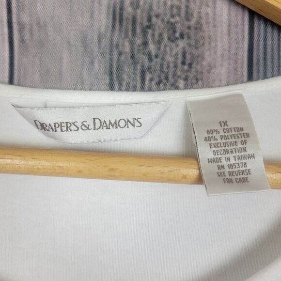 Draper's & Damon's White Top 3/4 Sleeve Size 1X American Flag Patriotic July 4th - Picture 3 of 4